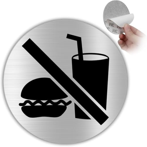 LEIASA | Selbstklebendes „Essen verboten“-Schild - Dicke 0,6 mm - Durchmesser Ø 100 mm - Aluminium - „Essen verboten“ - (Signal Kein Essen)