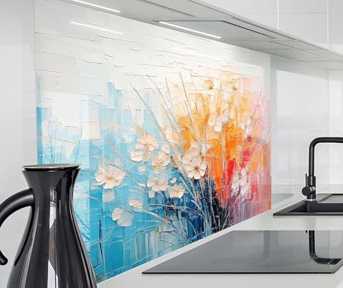 timalo Spritzschutz Wand für Herd, Küche Küchenrückwand Glasoptik | Acryl Glas 2mm | Glasrückwand Acrylglas Wandpaneele Rückwandschutz Platte | 60x52cm Blumenmuster