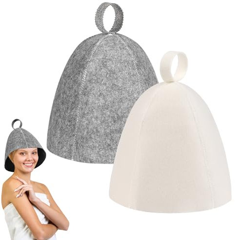 2 Stück Filz-Saunahut, Saunamütze für Damen und Herren, Sauna Hut aus Filz, Ideal als Sauna Zubehör, Schützt Kopf & Haare, Wellness Geschenk für Saunaliebhaber (Weiß & Grau)