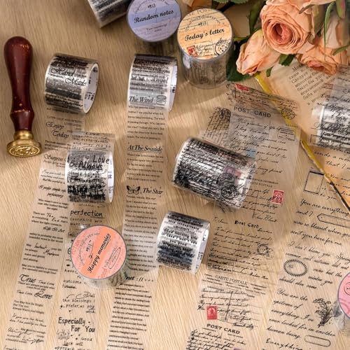 Arpaper Washi Tape Stickers Set,Scrapbooking Zubehör Sticker,6 Rolls PET Vintage English Aesthetic Stickers Decorative for Journal,Bullet Journal Zubehör,Photo Album,Notebook(Time Manuscript Series)