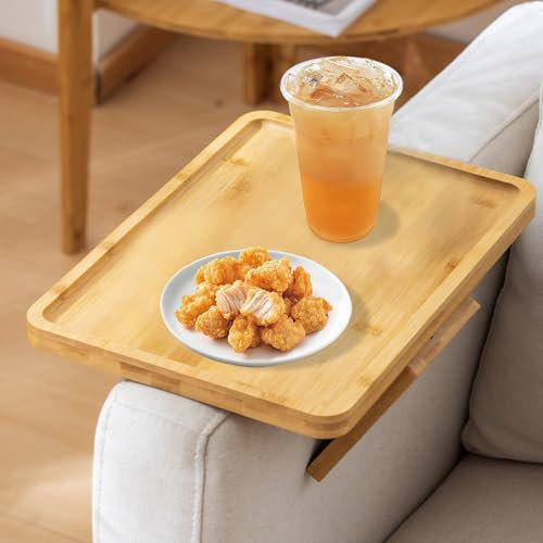 BSDLZCH Sofa Arm Tray Table Clip, Bamboo Sofa Clip Side Table-Flexible and Foldable, Ideal for Cell Phones,Cups,Fruits or Snacks-Thoughtful Gifts (Rectangular)