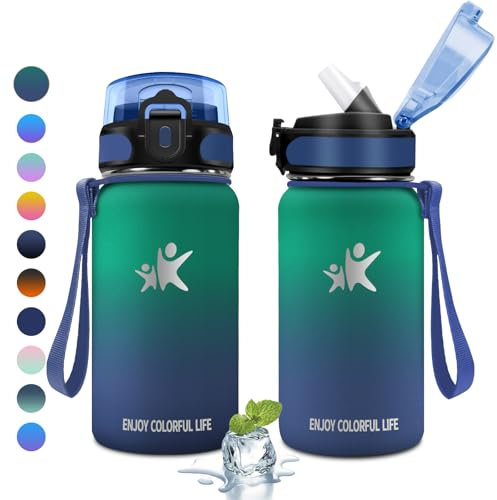 KollyKolla Botella Termica 500ml, Botella Agua con Pajita, Cantimplora Termo con Doble Aislamiento, sin BPA, Fácil de llevar, Cantimplora Termica para Bicicleta, Camping, Niños, Fitness, Escuela
