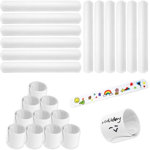 25 Stück Schnapparmband,Klatscharmband,DIY Leer Slap Schnapparmbänder Set | Blanko Schnappband für Malerei Graffiti Schmücken Party Kunsthandwerk - Weiß