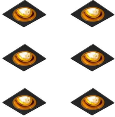 Qazqa - Set mit 6 Einbauspots Schwarz mit Gold I Messing 9,3 cm Drehbar und Kippbar - Chuck I Wohnzimmer I Schlafzimmer - Stahl - LED geeignet GU10