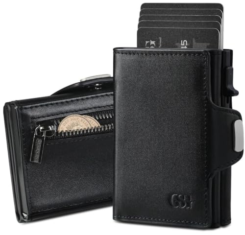 GSG SINCE 1998 Geldbörse Herren, Slim Wallet mit Münzfach, ID-Fenster, Portemonnaie mit RFID Schutz, Kartenhalter mini Portemonnaie Herren Schwarz