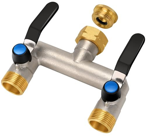 Wasserverteiler 2 Wege, Durchflussstarker Wasserverteiler 2Fach, Verlängerter Griff 3/4 Zoll Adapter für Haus, Hof/Waschmaschine (Großer Strom)