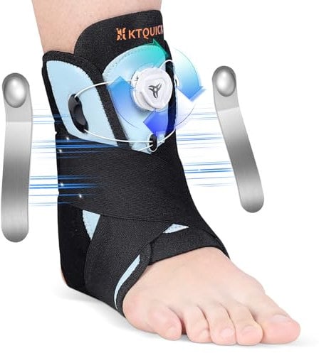KTQUICK Chevillère réglable avec bouton rotatif, bandage de pied avec stabilisateur amovible pour fasciite plantaire, arthrite, ACL, douleurs articulaires, éperons calcanéens, sport, droite et gauche