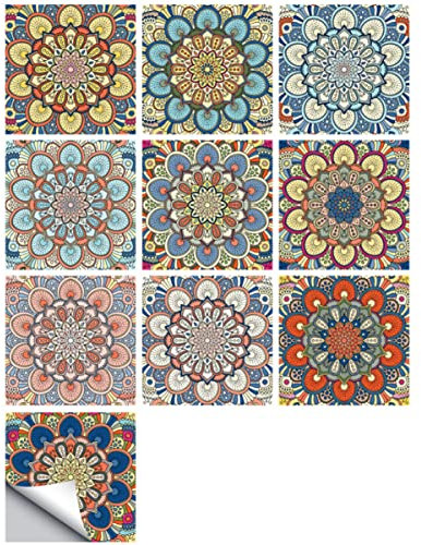 POPETPOP 10stücke Mandala Wandaufkleber Wasserdichte Fliesenaufkleber Für Küche Und Badezimmer Abnehmbar Und Selbstklebend Retro Barockstil Dekoration