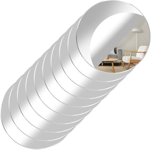 10 Pack Acrylic Round Mirrors, 6 Inch Non Glass Round Mirror Plate Self Adhesive Mirrors Stickers, Acrylic Mirror Plate Circle Mirror-Trays for Wedding Table Center DIY Crafts Home Wall Candle Decor