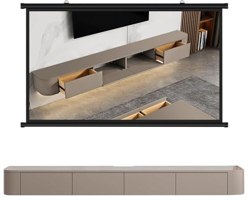HYANXUE Meuble TV flottant en bois massif, haute brillance, étagères flottantes avec porte, console multimédia moderne et grand banc de rangement (kaki, 220 cm)