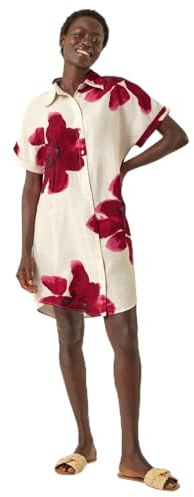 Roman Originals Floral Print Shift Shirt Dress for Women UK - Ladies Everyday Holiday Spring Summer Shirt Style Collar Comfy Soft Evening Vacation Work Party - Ivory - Size 18
