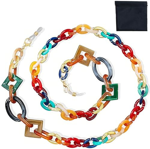 Acrylique Bouton Chaîne Lunettes, Chaîne De Lunettes En Acrylique Mixte Coloré, Lunettes Collier De Masque, Fermoir à Anneau Géométrique, Avec Pochette De Rangement, pour Les Lunettes De Soleil, Color