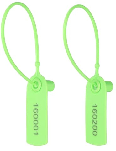 PATIKIL 200pcs Plastic Tamper Seals, Plastic Security Seals Disposable Numbered Zip Ties Safety Tags Cable Labels Self Locking for Inventory Labeling Clothes Signage Shipping, Green