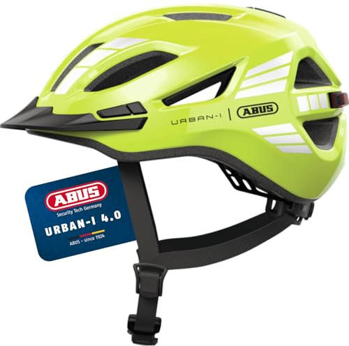 ABUS Stadthelm Urban-I 4.0 - Fahrradhelm mit aufladbarem Rücklicht, 2 Leuchtmodi, Schirm, Zopf-Öffnung und magnetischem Verschluss - für Jugendliche, Frauen und Männer