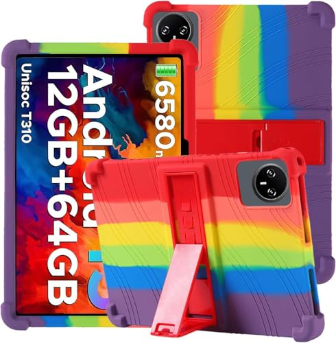 toergy Custodia in silicone per tablet DOOGEE Tab A9 / A9Pro da 10 pollici con copertura completa, supporto regolabile, antiurto, antigraffio e morbida cover in silicone, arcobaleno