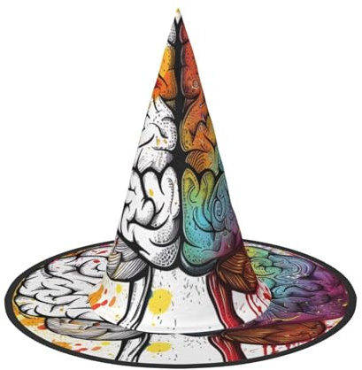 LRHCNZDCP Linke und rechte Gehirn-Vorteil, bedruckter Halloween-Hexenhut für Damen und Herren, festliche Partys, Cosplay, Halloween-Zubehör, 3 Stück