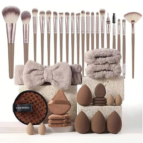 Make up Pinsel Set 40-teilig, Professionelles Pinselset Makeup mit Schwämmchen, Stirnband und Samtbeutel, für Foundation, Puder, Lidschatten