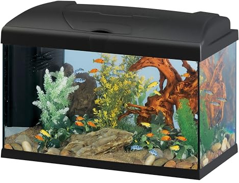 Hydor 60L Aquarium Komplettset, Tropische- oder Süßwasserfische, Inkl: 3-stufigem Filter für kristallklares Wasser, LED-Lampe, Heizung, 60 x 31,5 x h 39,5 cm, aus Glas Schwarz.