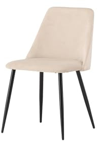 FURNLUX Esszimmerstuhl, Esszimmer und Wohnzimmer, Gepolstert, Textil, Beige mit Schwarzen Beinen, 49x56x87 cm, Sitzhöhe 49 cm, 6 kg
