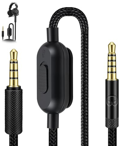 Cable Audio Compatible Logitech G Pro X G433 G233 G Pro, Jack 3.5mm 2M | Cable auriculares gaming con control volumen silencio micrófono, nylon trenzado, PC consola y sonido estable