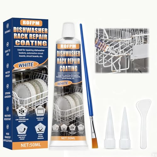 Spülmaschinenkorb Rost Reparatur Lack, Weiß Flüssiggummi Geschirrspüler-Korb Reparatur, Wasserdicht, Weiss, Rostschreck, Hochtemperaturbeständig, für Geschirrspülerkorbs Unterkorb, 50ML