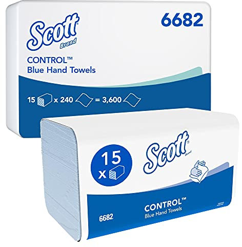 Scott Control Papierhandtücher mit Interfold-Faltung 6682 – blaue Falthandtücher – 15 Packungen x 240 Papiertücher mit V-Faltung (insges. 3.600)