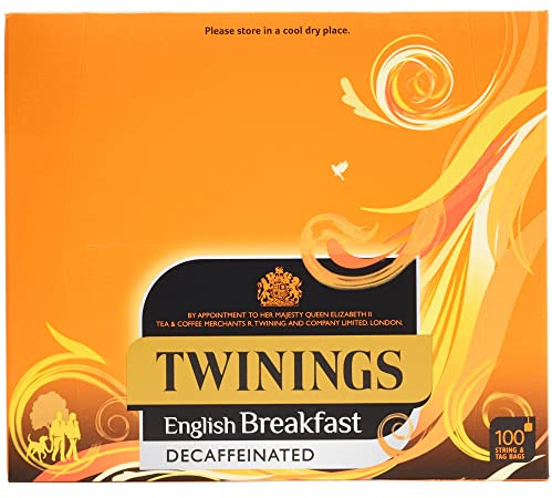 Twinings - English Breakfast Decaffeinated - 100 String & Tag Bags - 200g (Case of 5)