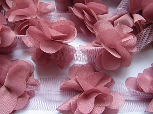 YYCRAFT 3D-Chiffon-Blumen-Spitzenborte, Brautsträuße, Blumensträuße, Cluster, Blumen, zum Nähen (Rosa)