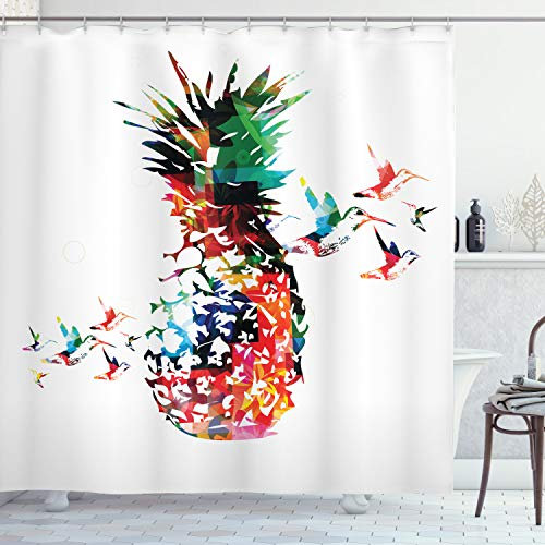 ABAKUHAUS Ananas Duschvorhang, Moderne geometrische Kunst, mit 12 Ringe Set Stielvoll Modern, 175x200 cm, Mehrfarbig Weiß