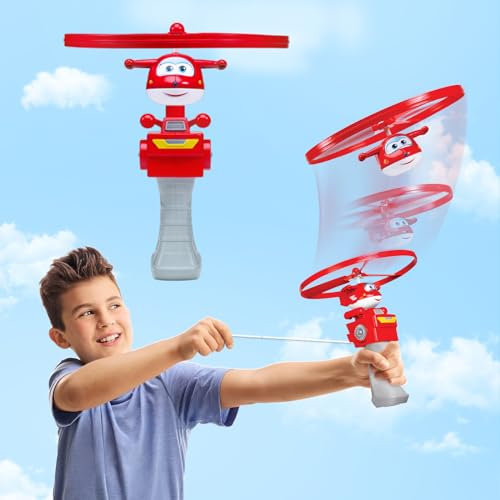 Super Wings Fliegendes Spielzeug, Jett Fliegendes Spielzeug für Kinder, Draußen Spaß Flying Disc Launcher Spielzeug, Flugzeug Draußen Fliegen Spielzeug für Kinder Jungen Mädchen 3 4 5 6 7 8 Jahre alt