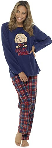 Style It Up Womens Ladies Animal Print Warm Pyjama Cosy Soft Fleece Nightwear Loungewear PJ (Navy, Large)