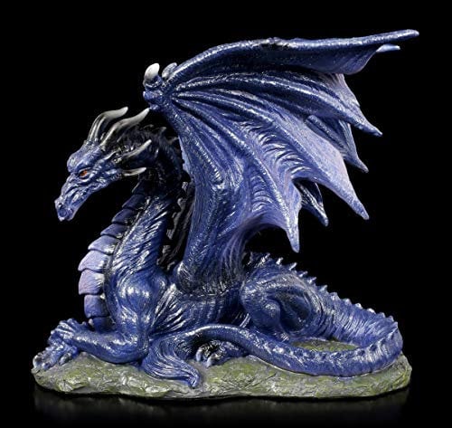 Figuren Shop GmbH Dunkelblaue Drachen Fantasy-Figur - Midnight Dragon | Fantastische Kreatur, Gothic Dekofigur, Deko-Artikel, Skulptur, Statue, H 18 cm