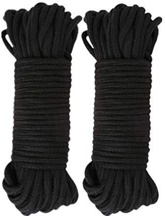 LVE 2Pack 10 M/33 Feet 8 MM All Purpose Rope Soft Cotton Rope Cord Thick Cotton Twisted Cord (Black)