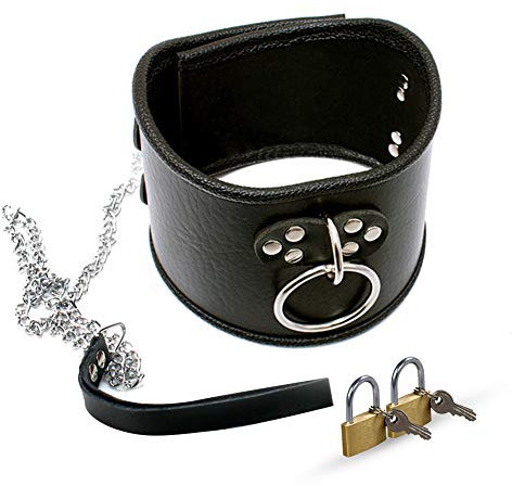 SXOVO Fetisch Halsband Einstellbar SM Bondage Halsbänder, abschließbar Halskorsett mit O-Ring und Kette