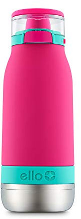 Ello Emma Vacuum Insulated Stainless Steel Water Bottle with Locking Leak Proof Lid and Soft Straw, BPA Free, Tropical Pink, 14oz