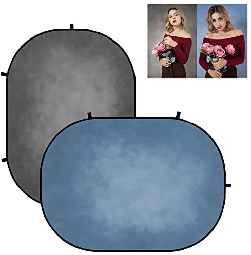 Kate Collapsible Backdrop 5x6.5ft(1.5x2m) Dark Grey Abstract Texture/Smog Blue Pop up Backdrop Double-sided Microfiber Flexible Frame Background Photography Carrying Case Included