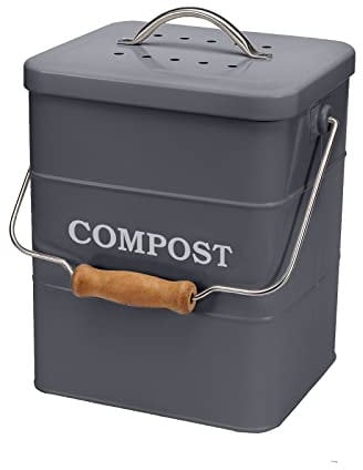 ayacatz Compostiera da cucina in Metallo 6L Compostiera Pattumiera per Cucina Riciclaggio Rifiuti Organici-Compostiera domestica-Cestino umido Con manico e filtro al carbone -Grigio