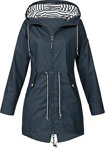 NTNY3 Veste imperméable à capuche et manches longues - Coupe-vent et perméable à l’air - pour femme, bleu marine, XXL