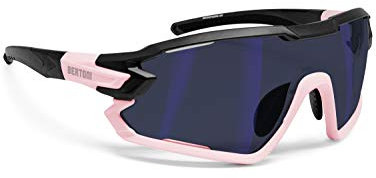 BERTONI Fahrradbrille Sport Sonnenbrille Radbrille MTB mit Sehstärke für Brillenträger mod. QUASAR (Schwartz-Rosa/Blau Verspiegelt)
