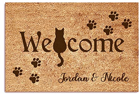 EDSG Personalised Custom Door Mat - 400x600mm Indoor/Outdoor Welcome Mat Cat Doormat Christmas Door Mat (Pet-Friendly Coir for Home Office) (Design 2)