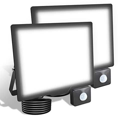 SKYWORLD Projecteur Extérieur LED Détecteur de Mouvement PIR, 2pcs 75W 7500LM Blanc Froid 6000K, Spot LED Extérieur Étanche, Éclairage de Sécurite pour Garage Jardin Cour Entrée Parc