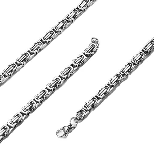 Milacolato Königskette Herren Silber Wikinger Byzantinische Kette Halskette Edelstahl Klobige Schwere Kette Hip Hop Punk Halsketten Schmuck Für Herren 4mm 55cm