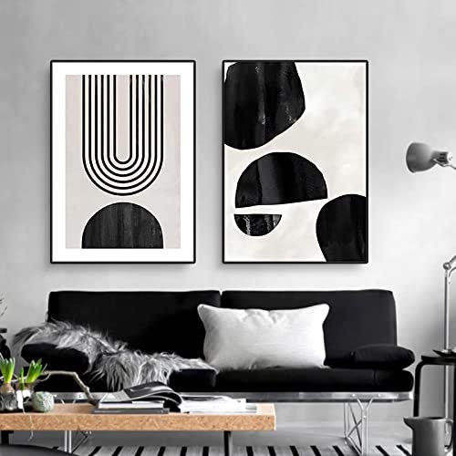 EXQUILEG 2er Boho Poster Set,Abstrakte Minimalistische Stil Leinwand Wandkunst Bilder，Schwarz und weiß Moderne Linie Wanddekoration Ohne Rahmen (A,21 x 30 cm)