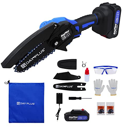 Mini Chainsaw 4-Inch with 1.5Ah Battery & 2 Chains, Cordless Power Chain saws with Security Lock, Handheld Brushless Electric Chainsaw for Wood Cutting Tree Trimming