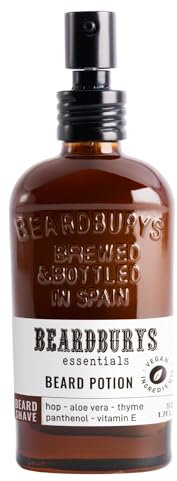 Beardburys Essentials Beard Potion | Crema Hidratante Facial de Hombre para la Barba. Crema Cuidado e Hidratación de la Barba Antipicores. Mayor Brillo con Lúpulo y Vitamina E. 50ml