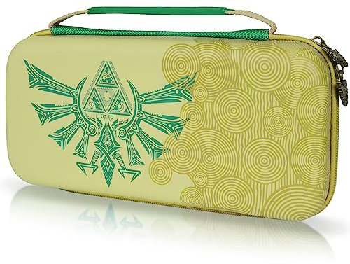 TIKOdirect Custodia da trasporto per Switch OLED, custodia rigida da viaggio con 10 slot per schede di gioco, custodia protettiva per console NS Zelda e accessori, lacrime di Regno verdi e blu