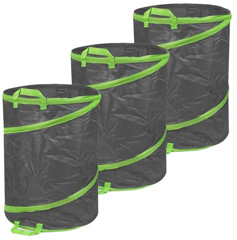 Schramm® 3 Stück Pop Up Gartensäcke 137L Grün/Grau Sehr Stabiles Polyester Oxford Selbst Aufstellend Gartensack Pop UP Garten Sack Säcke Big Bag 3er Pack, Farbe:dunkelgrau