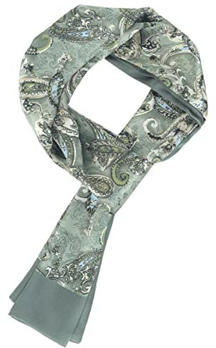 WANYING Edler Seidenschal für Herren 100% Seide 11 Momme Herrenschal Schaltuch Doppelseite für Frühjahr Sommer Herbst Casual Business 155×26cm - Paisley Muster Armee Grün