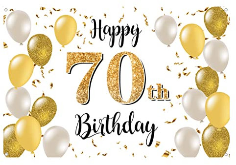 70. Geburtstag Deko für Männer / Damen, 70 Geburtstag Stoff Schild Plakat, 70. Jubiläumsparty Hintergrund Banner, Geburtstagsdeko Weiß und Gold, 1,5m