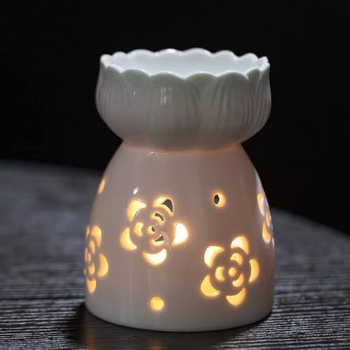 XFLYP Keramik Duftlampe Für Wachs, Mini Teelichthalter Öl Brenner Für Duftwachs-Ätherische Öle, Aromabrenner für Duftöl mit der Candle Löffel Aroma Diffuser(Lotusblume)